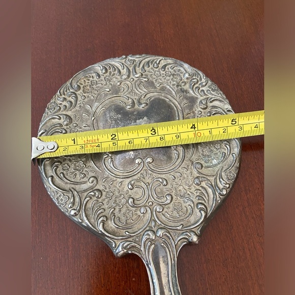 Vintage Art Deco Victorian Style Silver Plate Metal Hand Mirror Heavy 9 1/2" - Picture 9 of 10